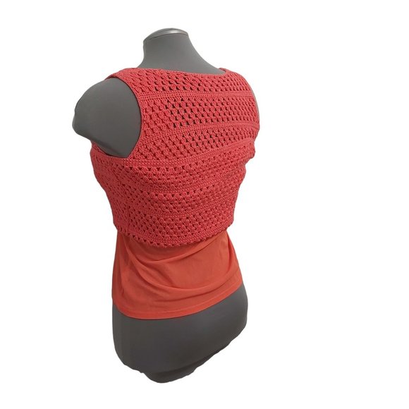 Liz Claiborne Crochet Knit Cotton with Lining Red Camisole Top Women Size Small - Picture 5 of 15
